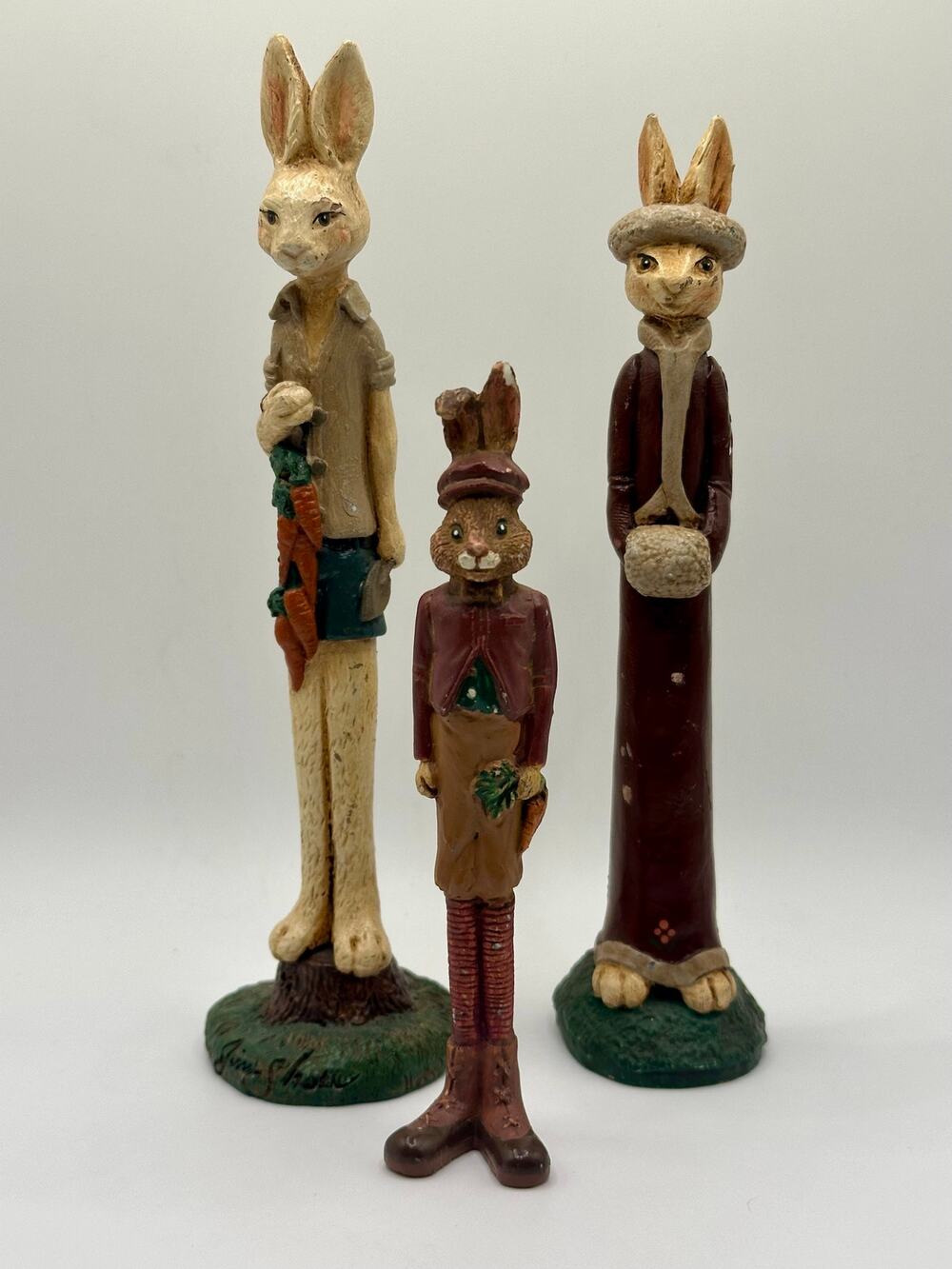 Trio of Jim Shore skinny Rabbits 1991.